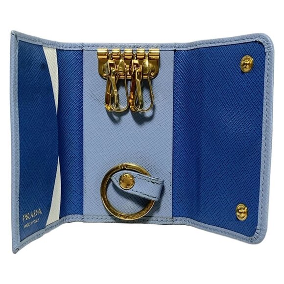 Auth PRADA - 1PG004 Celeste (light blue) Saffiano Leather Key Case - Picture 4 of 5
